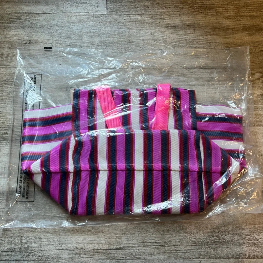Free People free-est Boho Striped Beach Tote Bag Pink Blue OS - Picture 3 of 7